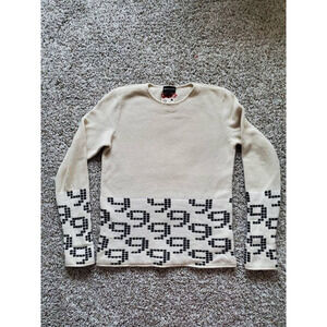 Emporio Armani Mens Pullover Sweater Ivory Black Geometric Crew Long Sleeve L